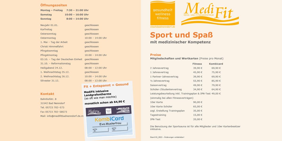 MediFit Flyer und Preisliste